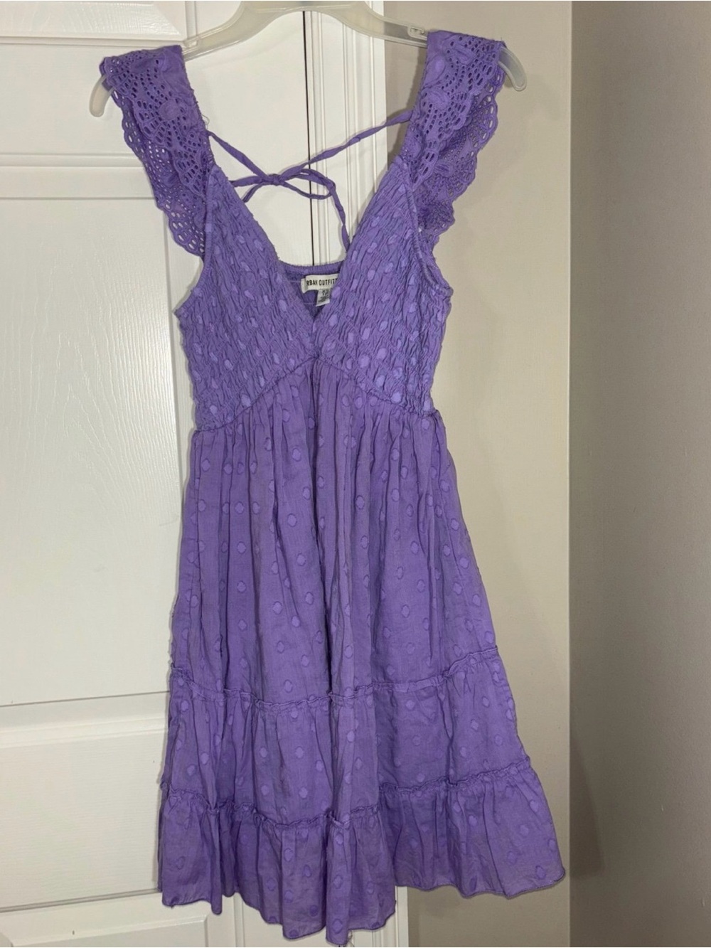 Urban Outfitters Lavender Smocked V-Neck Tiered Dress